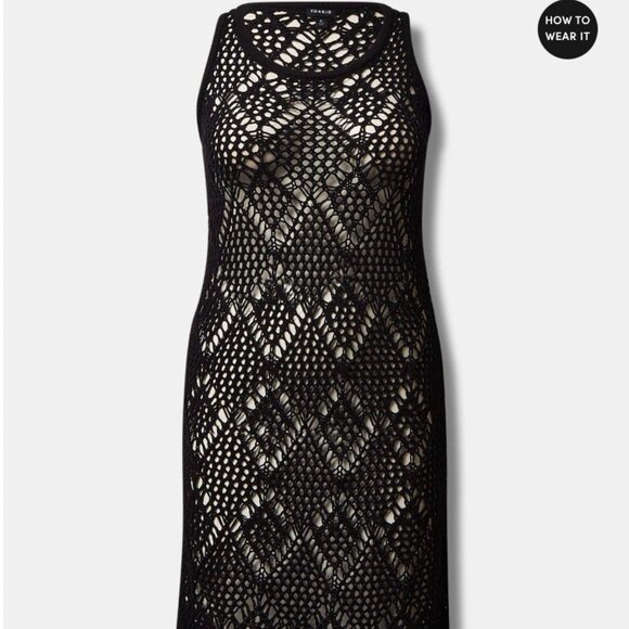 **NWT** torrid Mini Crochet Fringe Dress in Deep Black - Picture 3 of 3